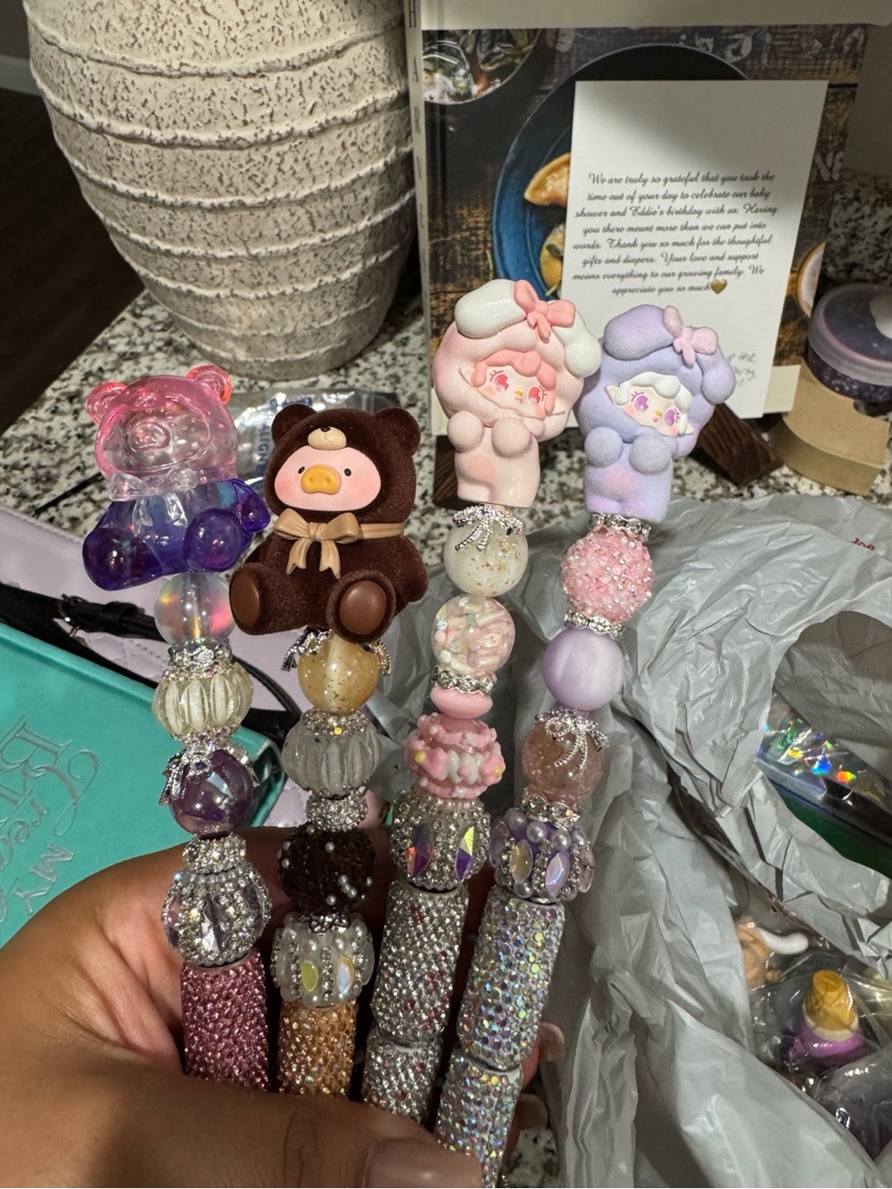 Handmade Kids Character Beaded Pen - Pink, Red, Black, White - Picture 3 of 5